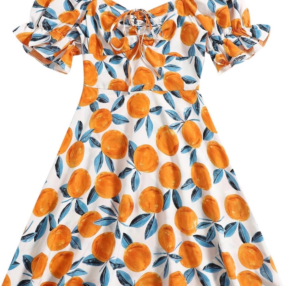 Floerns Women's Summer Drawstring Sweetheart Neck Puff Sleeve A Line Short Dress